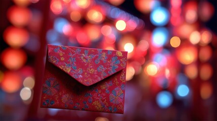 Red Envelope Money Gifts on Blurred Background with Festive Bokeh