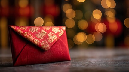 Red Envelope Money Gifts on Blurred Background with Festive Bokeh
