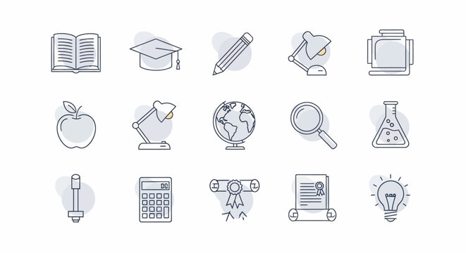 Collection of educational icons representing various aspects of learning and academia.