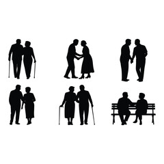 Silhouettes of elderly couples