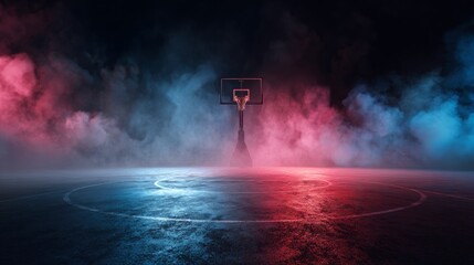 basketball hoop with neon smoke background