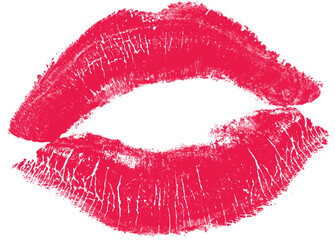Red lipstick kiss mark with lip shape and glossy stain. Isolated png icon with transparent background, romantic makeup imprint.