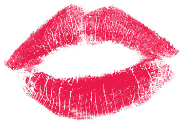 Lipstick kiss imprint in red color with pucker shape. Isolated png mark on transparent background for makeup and love design.