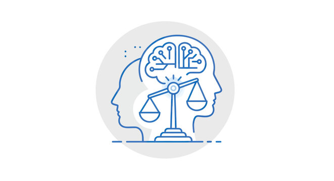 Artificial Intelligence and Ethics Balance Concept Illustration.