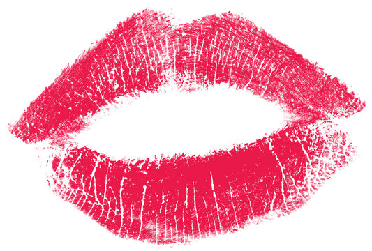 Lipstick kiss imprint in red color with pucker shape. Isolated png mark on transparent background for makeup and love design.