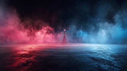 basketball hoop with neon smoke background