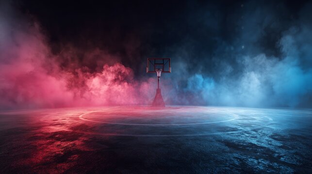 basketball hoop with neon smoke background - Powered by Adobe