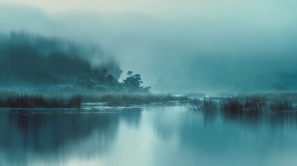 Blurred African Wetlands Background with Blue Teal Gradients