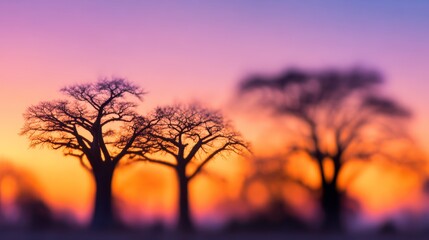Blurred Baobab Tree Silhouettes at Sunset with Gradient