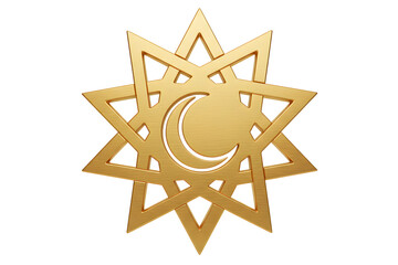 Golden Islamic geometric star with crescent isolated Ramadan luxury decoration premium 3D illustration background for celebration