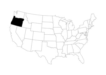 Fototapeta premium Oregon (OR) State Location Map - Vector A4 Locator Highlight - Black State on Continental US Outline - Transparent Background SVG for Business & Education