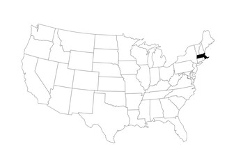 Fototapeta premium Massachusetts (MA) State Location Map - Vector A4 Locator Highlight - Black State on Continental US Outline - Transparent Background SVG for Business & Education