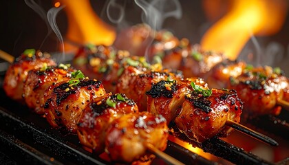 Close-Up Indonesian Skewers. Barbeque Skewers Close Up