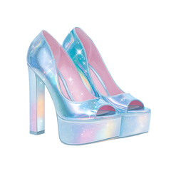 Girls platform shoes with holographic and chrome accents