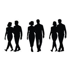 Silhouettes of couples walking