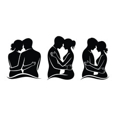 Silhouettes of couples embracing