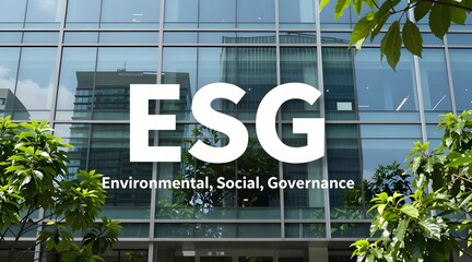Environmental, social, and governance shown in front of a modern office building