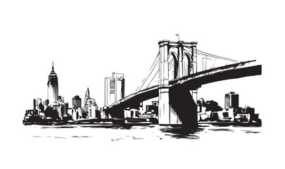 Brooklyn Bridge in New York, hand drawn illustrations.	
