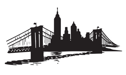 Obraz premium New York, USA. Brooklyn bridge, Travel sketch