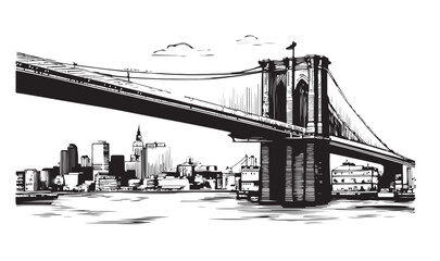 Brooklyn Bridge in New York, hand drawn illustrations.	
