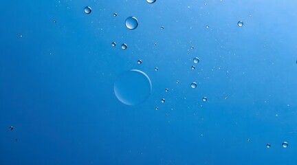 Bubbles float in water, creating an abstract and calming blue aesthetic background