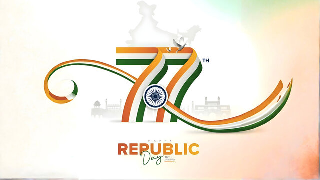 Vibrant Republic Day celebration with Indian flag colors and 77th anniversary