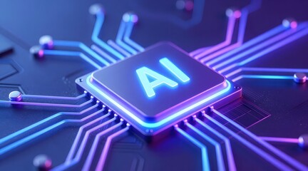 Close up of a glowing chip with the letters ai on it showing advanced technology