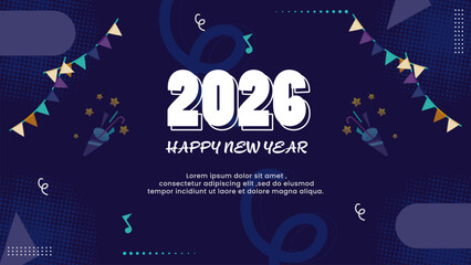 Happy New Year 2026 Celebration Banner Background. Vector Illustration