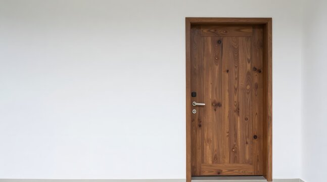 Wooden door in a white wall adding a touch of warmth to the interior
