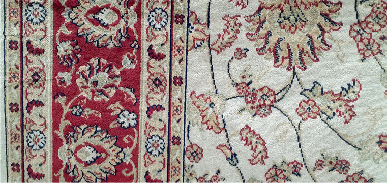 Carpet texture with a floral pattern in the antique baroque style. Floral abstract pattern carpet classic, red floral background, red carpet print. Interior design, home decor.