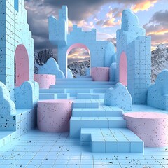 Soft and Vibrant Three Dimensional Scene Featuring Artistic Pastel Shapes and Minimal Styling Suited for Promotional Banners and Product Templates