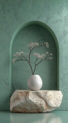 Soft Three Dimensional Illustration Featuring a Calm Pastel Green Background With Clean Shapes Ideal for Product Promotions or Artistic Branding Templates