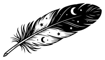 Decorative bird feather with moon and stars celestial tattoo design © Logan