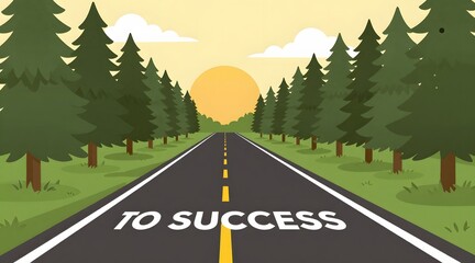 Road stretches into the distance towards the sun with a motivational message