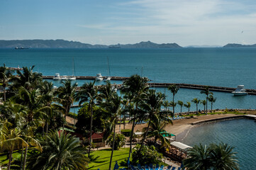 tropical beach with palm trees and sea