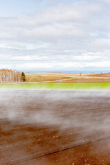 水蒸気の上がる畑