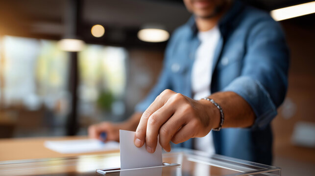 Faceless person hands voting elections democratic participation moment civic responsibility activity electoral process display political engagement action defocused voting