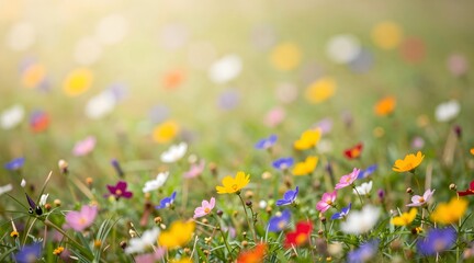 Vibrant wildflowers bloom in a sunny meadow creating a colorful and cheerful scene