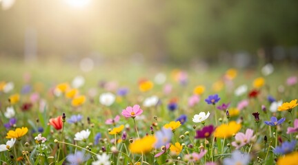 Vibrant cosmos flowers blooming in a field create a colorful and picturesque springtime scene
