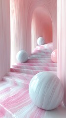 Three Dimensional Scene With Pastel Geometric Shapes and Modern Object Placement Designed for Trendy Advertising Visuals and Stylish Marketing Content