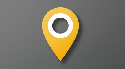 Yellow location pointer with a white circle on a gray surface in top down perspective