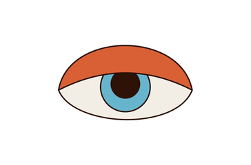 Obraz premium Groovy y2k eye in psychedelic pop sticker style. Funky and colorful eye symbol as a groovy element with retro graphic look. Stylish sticker for trendy or modern visual projects.