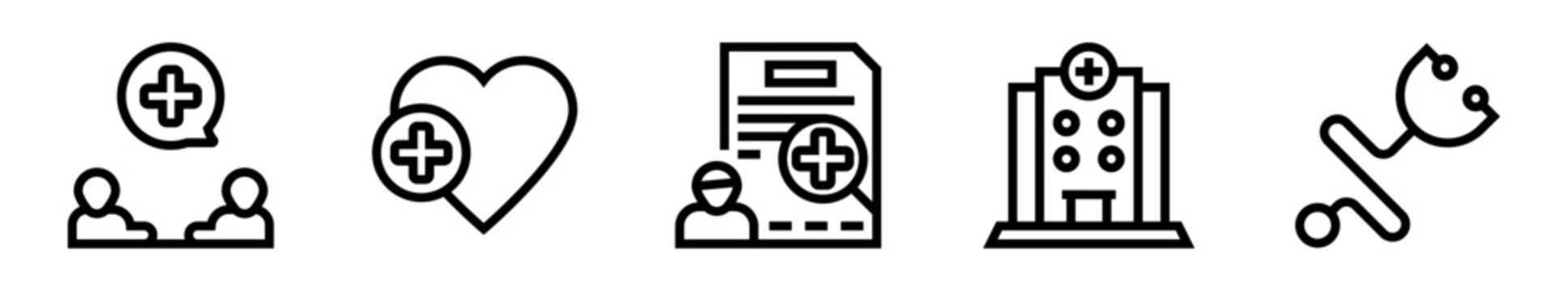 Conjunto de iconos de medicina. Atenci&oacute;n m&eacute;dica, salud cl&iacute;nica, diagn&oacute;stico profesional y servicios hospitalarios. Ilustraci&oacute;n vectorial lineal