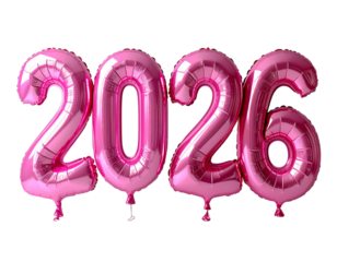 Pink Balloon Numbers Forming 2026 New Year Celebration Bundle isolated on transparent background