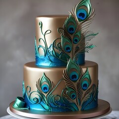cake with peacock feathers