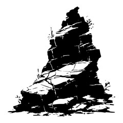 Black and white vector illustration of a stack of jagged rocks and stones © UrbanDruid