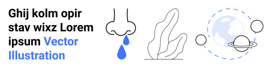 Obraz premium Health awareness, environmental concepts, planetary science, nature, biology, abstract communication. Nose with dripping water, plant leaf planet and globe symbolism. Health awareness