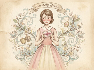 Vintage Valentine's Day card - generative ai