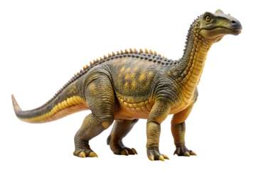 Metoposaurus dinosaur model with yellow and gray scales isolated on a transparent background