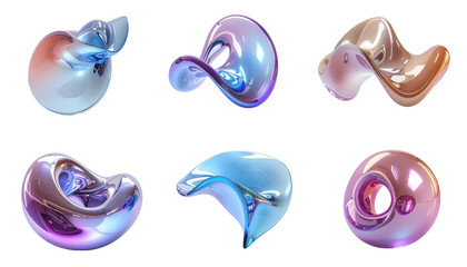 Abstract Colorful 3D Sculptures with Smooth Curved Shapes and Iridescent Finishes